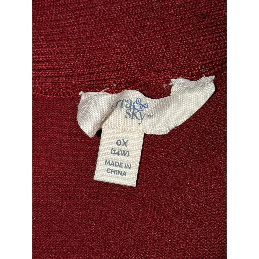 Terra & Sky Womens 0X 14 Red Open Front Cardigan Sweater Long Sleeve Pockets NWT
